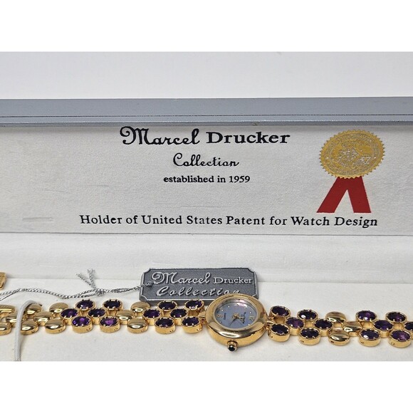 Marcel Drucker Amethyst Gold Tone Mother Of Pearl Face Ladies Quartz Watch New main image 4